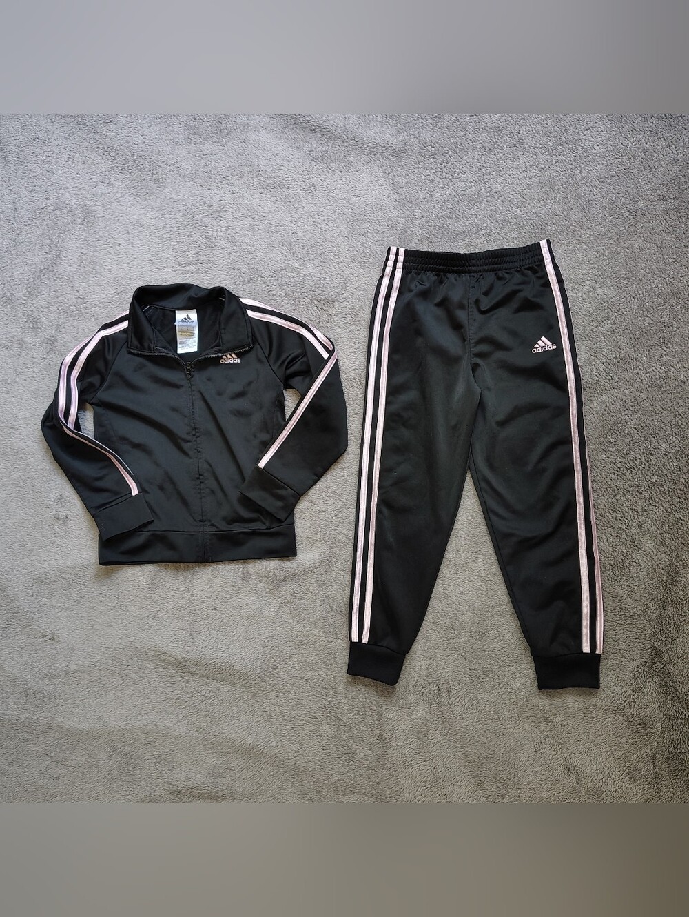 Adidas KIDS Tracksuit Jacket Jogger Pant Set 2pc Black Pink Youth Girls Size 6